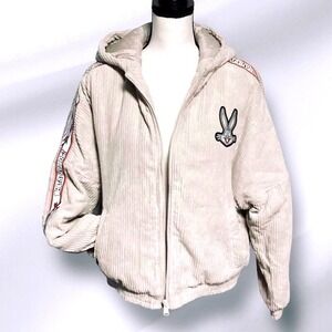 Looney Toons Members Only Bugs Bunny Corduroy Puffer Jacket in Taupe - Large